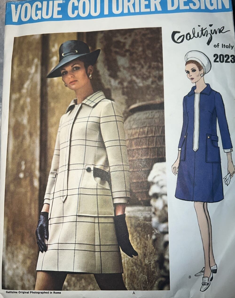 Vogue Sewing Pattern Ne Piece Coat Dress Designer Galitzine Couturier 1960s UC